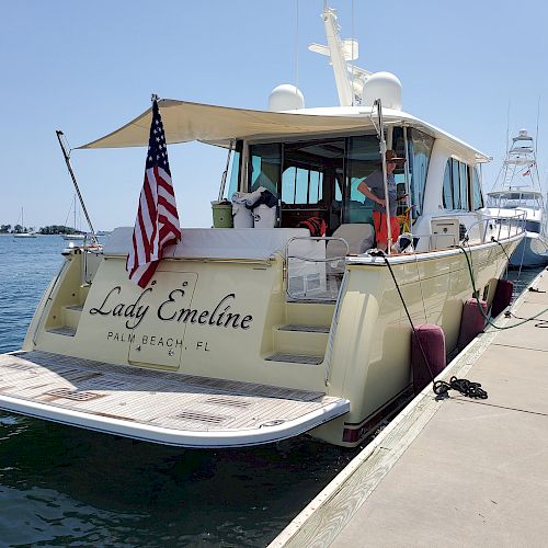 A docked yacht named 